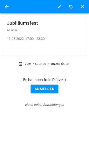 Optionale Anmeldefunktion für die Anmeldung zu einem Event