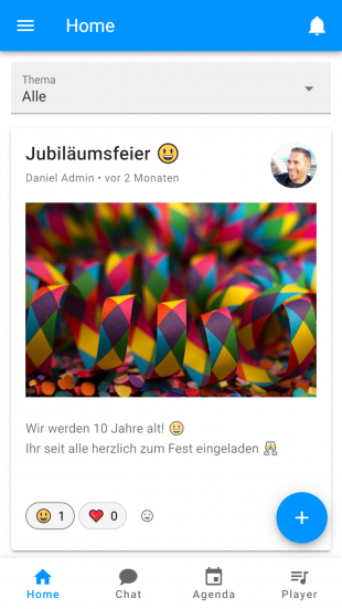 Unite App Newsfeed Feature: Post mit Text und Bild