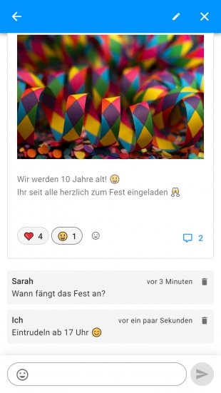 Kommentare und Emoji-Reaktionen unter einem Post